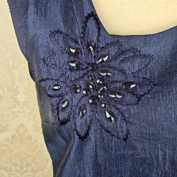 Preston & York Sz 8 "Haley" Dress Navy Blue Black Crystal Embroidered Detail NWT - Picture 3 of 16